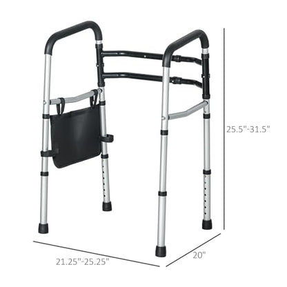 HOMCOM 2 in 1 Stand Alone Toilet Safety Rails. 300lb Stand-Assist Walker with Adjustable Height Width. Toilet Rails Grab Bar with Rubber Tips. Storage for Elderly. Disabled