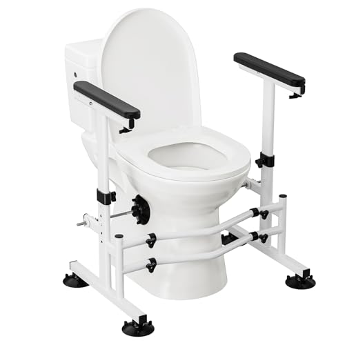 Toilet Safety Rails for Seniors. WAYES Toilet Handicap Rails with Arms. Adjustable Width and Height. 350lbs. Heavy Duty Toilet Safety Frame for Elderly. Handicap. Disabled - Fit for Most Toilets