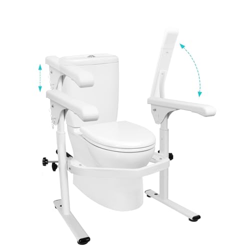 Toilet Safety Rails.Toilet Rails Heavy Duty (520 lbs) Hand Rail.Toilet Seat Riser with Handles.Easy Installation for Handicap Senior Bariatrics. Elderly Balance - Padded Hand Armre (Upgraded Version)