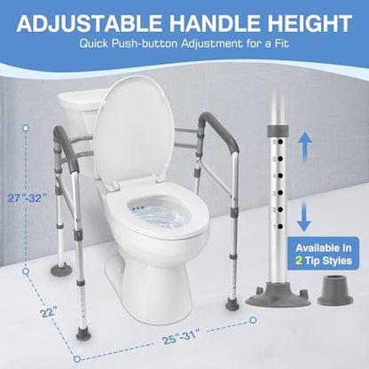 Toilet Safety Rails for Seniors. Adjustable Height & Width Toilet Safety Frames with Handles.Toilet Rails with Reinforced Bars & Suction Cups for Disabled Seniors Bariatrics. Fit Most Toilets