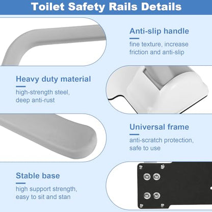 Toilet Safety Rails. Stand Alone Toilet Safety Rail Riser with Handles for Elderly Toilet Frame with Arms for Senior Handicap Disabled Adjustable Height Width 480lbsWhite Grey