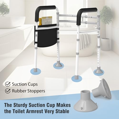 Toilet Safety Rails Stand Alone - Adjustable Detachable Toilet Safety Frame with Handles for Elderly and Handicapped - Heavy-Duty Toilet Safety Rails Fit Most Toilets