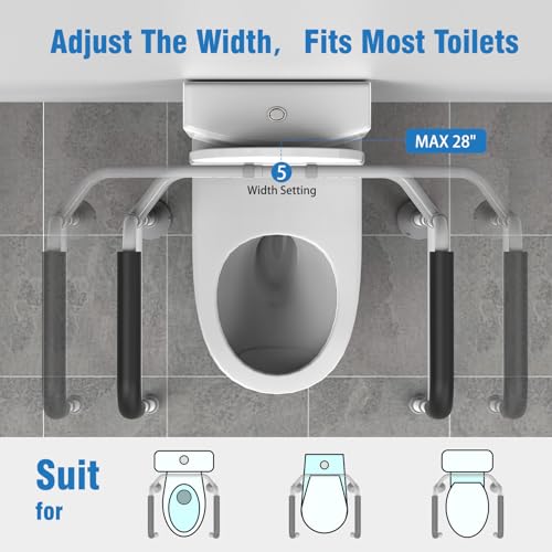 Toilet Safety Rails Stand Alone - Adjustable Detachable Toilet Safety Frame with Handles for Elderly and Handicapped - Heavy-Duty Toilet Safety Rails Fit Most Toilets