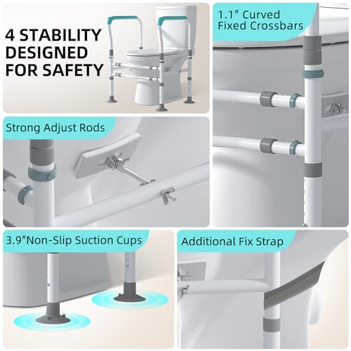 Toilet Safety Rails for Elderly. Sturdy and Adjustable Toilet Handles for Seniors and People with Limited Mobility. Safety Frame.Toilet Assistance