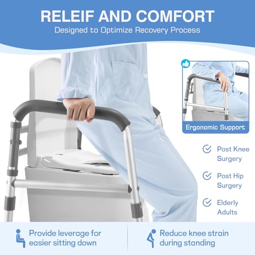 Toilet Safety Rails. Adjustable and Foldable Toilet Safety Frames with Padded Handles.Toilet Rails with Reinforced Bars & Suction Cups for Disabled Seniors Bariatrics. Toilet Bars Fit Most Toilets