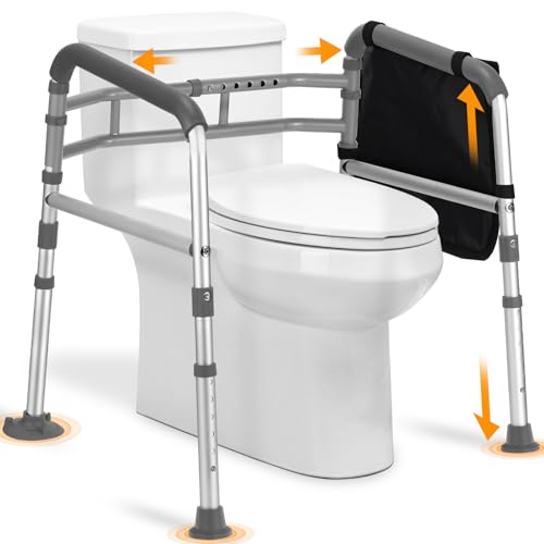 Toilet Safety Rails for Seniors. Adjustable Height & Width Toilet Safety Frames with Handles.Toilet Rails with Reinforced Bars & Suction Cups for Disabled Seniors Bariatrics. Fit Most Toilets