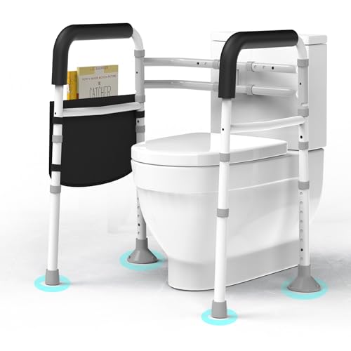 Toilet Safety Rails Stand Alone - Adjustable Detachable Toilet Safety Frame with Handles for Elderly and Handicapped - Heavy-Duty Toilet Safety Rails Fit Most Toilets