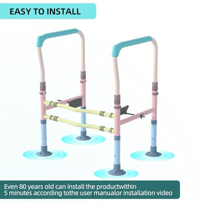 Toilet Safety Rails for Elderly. Sturdy and Adjustable Toilet Handles for Seniors and People with Limited Mobility. Safety Frame.Toilet Assistance