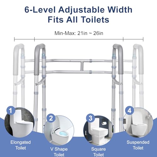 Stand Alone Toilet Safety Rails. Adjustable Toilet Safety Frame. Toilet Rails for Seniors. Foldable Toilet Safety Frames & Rails. Toilet Bars for Elderly and Disabled (400LBS)