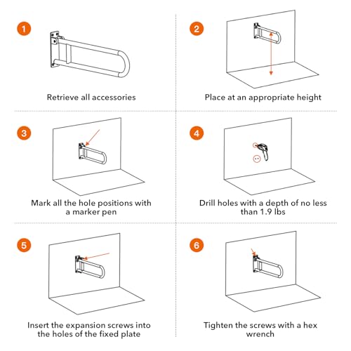 Grab Bars Toilet Safety Rails: Foldable Handicap Grab Bars Seniors Elderly Wall Bathroom Toilet Safety Frames & Rails Heavy Duty Stand Alone 24 inch