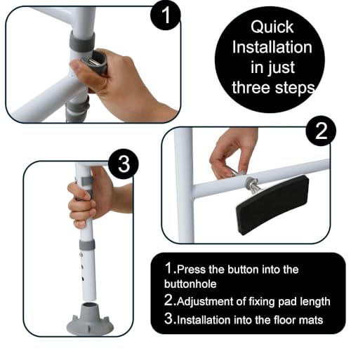 Toilet Safety Rails. Pre-Installed Toilet Handles for Elderly and Disabled. Stand Alone Adjustable Toilet Safety Rails for Seniors with Two Fixing Pads for Extra Safety.