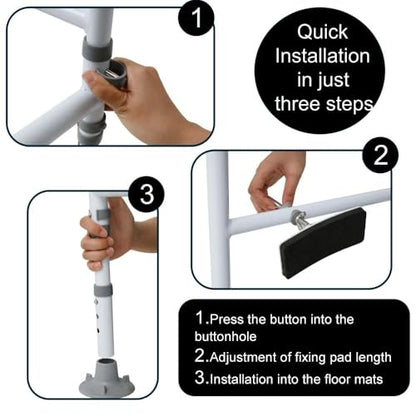 Toilet Safety Rails. Pre-Installed Toilet Handles for Elderly and Disabled. Stand Alone Adjustable Toilet Safety Rails for Seniors with Two Fixing Pads for Extra Safety.