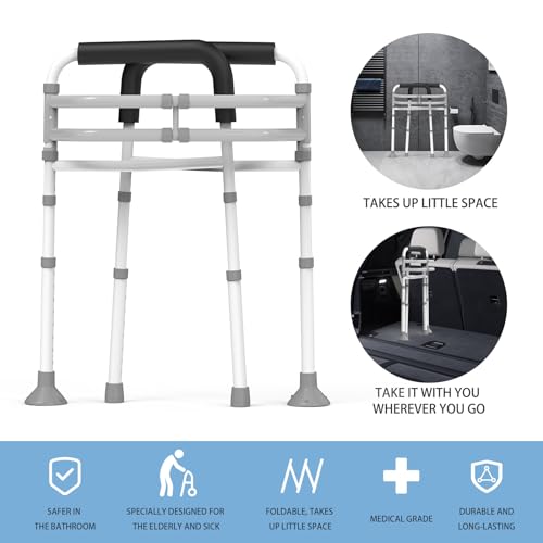 Toilet Safety Rails Stand Alone - Adjustable Detachable Toilet Safety Frame with Handles for Elderly and Handicapped - Heavy-Duty Toilet Safety Rails Fit Most Toilets