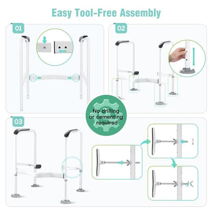 Toilet Safety Rails for Elderly. Heavy Duty Toilet Safety Frame with Handles. Adjustable Height & Width. Toilet Assist Grab Bar with Anti-Slip Mat. Up to 350 Lbs. Fits for Any Toilets