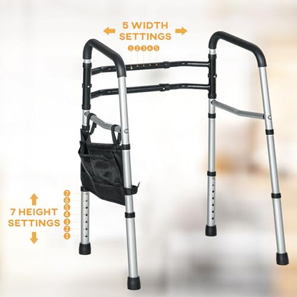 HOMCOM 2 in 1 Stand Alone Toilet Safety Rails. 300lb Stand-Assist Walker with Adjustable Height Width. Toilet Rails Grab Bar with Rubber Tips. Storage for Elderly. Disabled