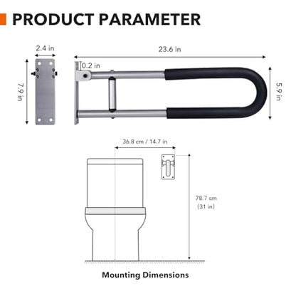 Grab Bars Toilet Safety Rails: Foldable Handicap Grab Bars Seniors Elderly Wall Bathroom Toilet Safety Frames & Rails Heavy Duty Stand Alone 24 inch