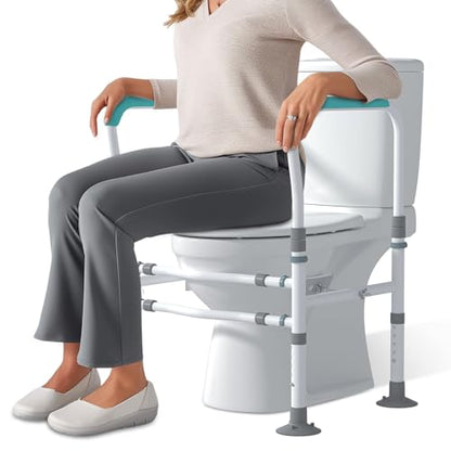 Toilet Safety Rails for Elderly. Sturdy and Adjustable Toilet Handles for Seniors and People with Limited Mobility. Safety Frame.Toilet Assistance