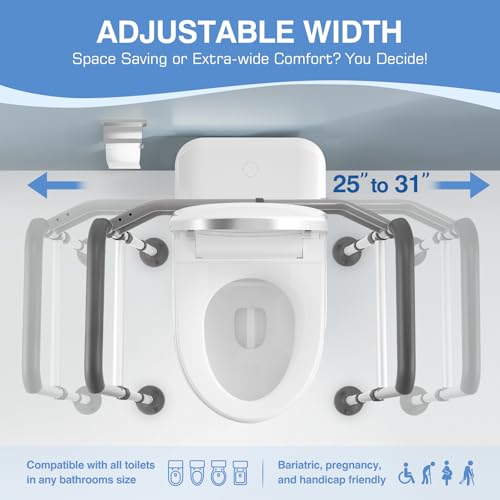 Toilet Safety Rails for Seniors. Adjustable Height & Width Toilet Safety Frames with Handles.Toilet Rails with Reinforced Bars & Suction Cups for Disabled Seniors Bariatrics. Fit Most Toilets