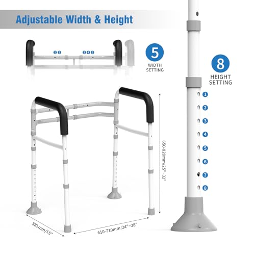 Toilet Safety Rails Stand Alone - Adjustable Detachable Toilet Safety Frame with Handles for Elderly and Handicapped - Heavy-Duty Toilet Safety Rails Fit Most Toilets