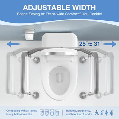 Toilet Safety Rails. Adjustable and Foldable Toilet Safety Frames with Padded Handles.Toilet Rails with Reinforced Bars & Suction Cups for Disabled Seniors Bariatrics. Toilet Bars Fit Most Toilets