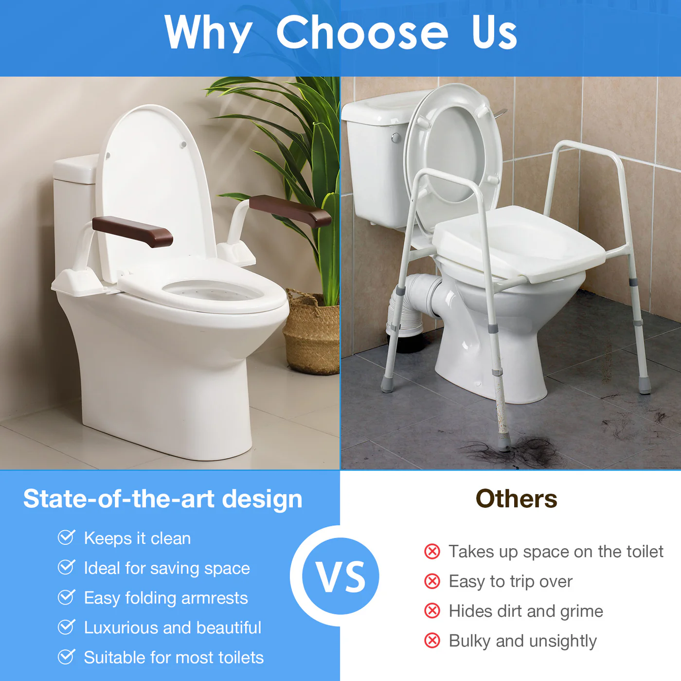 Safety Rail For Toilet.Elder Care.Toilet Safety Rails Frame For Seniors. Heavy Duty Adjustable Handicap Toilet Seat With Handles Over Toilet