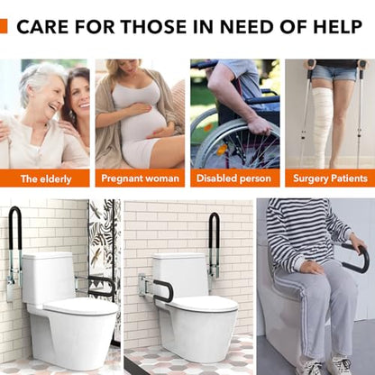 Grab Bars Toilet Safety Rails: Foldable Handicap Grab Bars Seniors Elderly Wall Bathroom Toilet Safety Frames & Rails Heavy Duty Stand Alone 24 inch