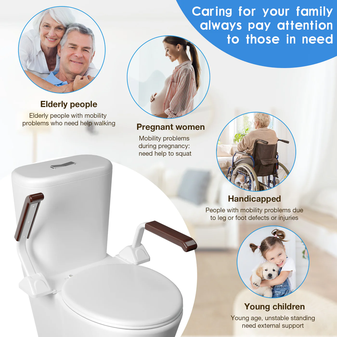 Safety Rail For Toilet.Elder Care.Toilet Safety Rails Frame For Seniors. Heavy Duty Adjustable Handicap Toilet Seat With Handles Over Toilet