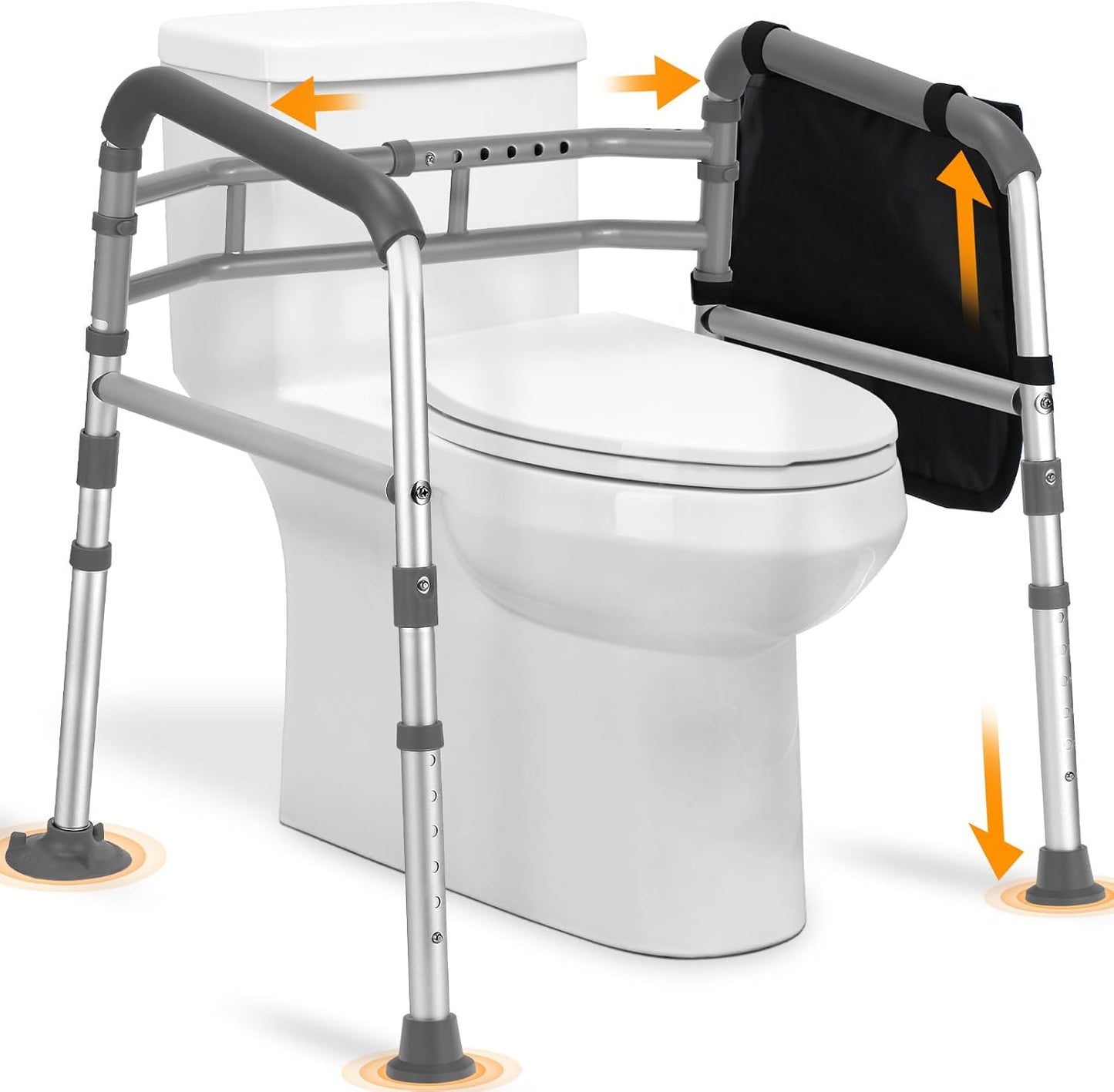 Toilet Safety Rails for Seniors. Adjustable Height & Width Toilet Safety Frames with Handles.Toilet Rails with Reinforced Bars & Suction Cups for Disabled Seniors Bariatrics. Fit Most Toilets