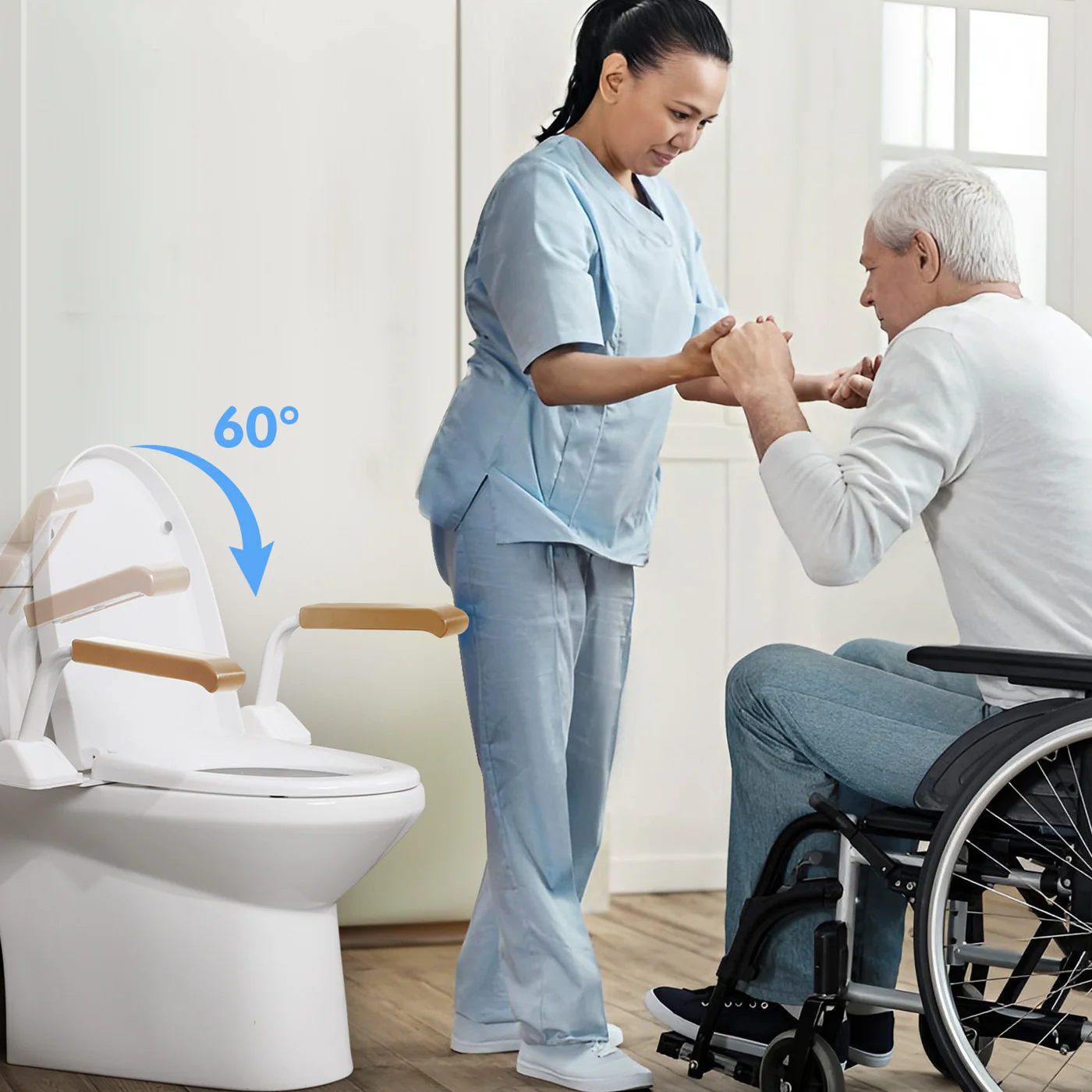 Safety Rail For Toilet.Elder Care.Toilet Safety Rails Frame For Seniors. Heavy Duty Adjustable Handicap Toilet Seat With Handles Over Toilet