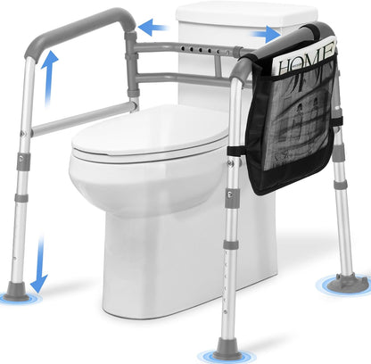 Toilet Safety Rails. Adjustable and Foldable Toilet Safety Frames with Padded Handles.Toilet Rails with Reinforced Bars & Suction Cups for Disabled Seniors Bariatrics. Toilet Bars Fit Most Toilets