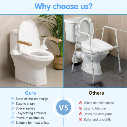 Safety Rail For Toilet.Elder Care.Toilet Safety Rails Frame For Seniors. Heavy Duty Adjustable Handicap Toilet Seat With Handles Over Toilet