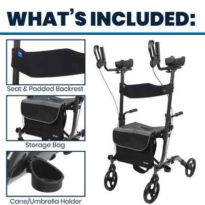 Upright Rollator - Walker with Foldable Transport Seat