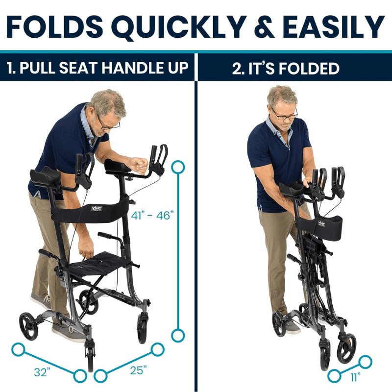 Upright Rollator - Walker with Foldable Transport Seat