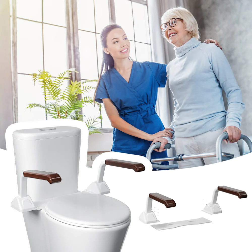 Safety Rail For Toilet.Elder Care.Toilet Safety Rails Frame For Seniors. Heavy Duty Adjustable Handicap Toilet Seat With Handles Over Toilet