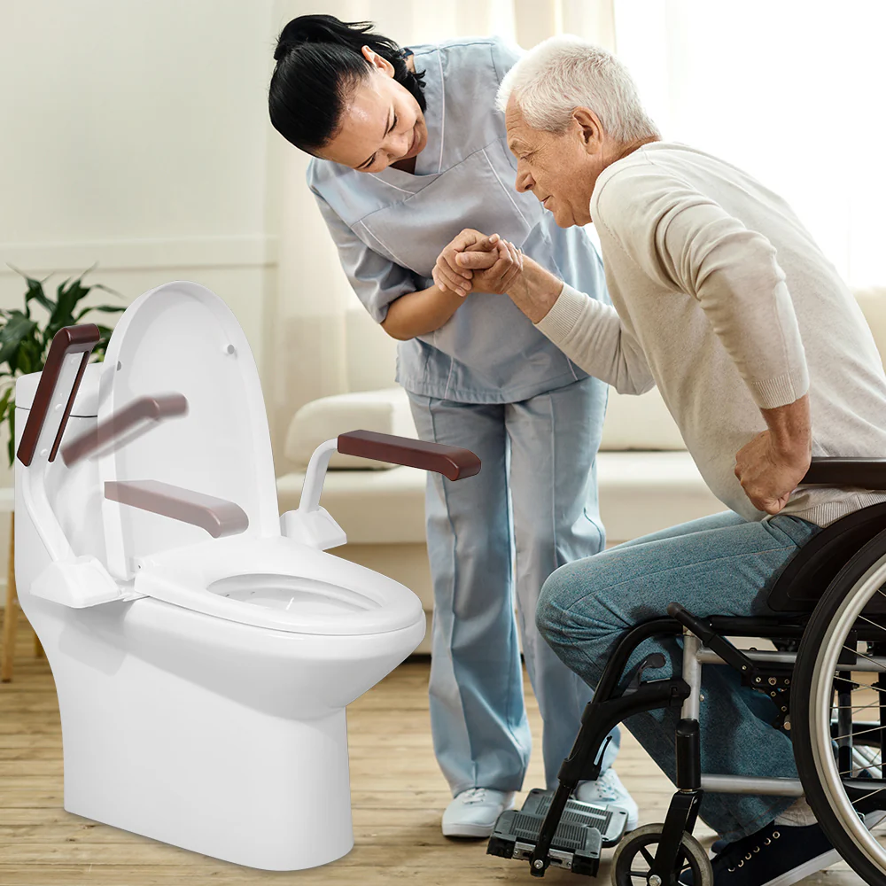 Safety Rail For Toilet.Elder Care.Toilet Safety Rails Frame For Seniors. Heavy Duty Adjustable Handicap Toilet Seat With Handles Over Toilet